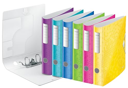 Leitz Qualitäts-Ordner 180° Active WOW, 5er Pack, A4, Schmal, Abgerundeter Rücken, 6,5 cm breit, Gummibandverschluss, Leichtes Polyfoam, Plastik-Ordner, WOW Serie, Farblich sortiert, 11070099