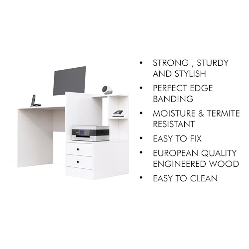 Image of Bniture Wooden Study Table for Home | Engineered Wood Study Table with Side Open Storage Area | Multi Purpose Computer Desk for Writing & Study | Laptop Table for Study Room & Office | Frosty White