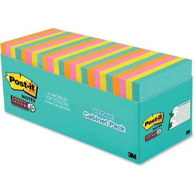 Post-it Super Sticky Notes, 24 Sticky Note Pads, 3 x 3 in., School Supplies, Office Products, 2X the Sticking Power, Supernova Neons Collection