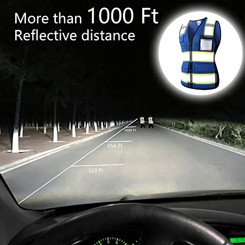 Image of Safety Vest for Men Women Reflective Construction Vest Hi Vis ANSI Standard | ANSI Standard, 8 utility Pockets 4 Reflective Strips with Neon trim High Visibilty Breathable Mesh Safety Apparel for Work