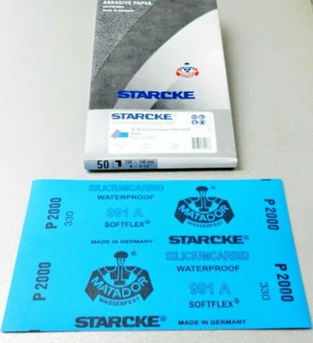 Matador Abrasive Wet or Dry Sandpaper 50 Sheet 2000 Grit 5-1/2 x 9" Silicon Carbide Made in Germany