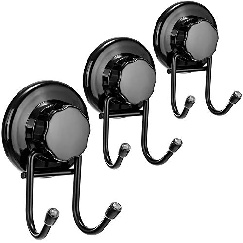 SANNO Suction Cup Hooks, Shower Squeegee Holder Towel Robe Loofah Hook Hanging for Bathroom Kitchen, Black