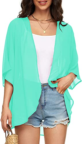 Image of Indian Trendy Women's Solid Puff Sleeve Kimono Cardigan Loose Cover Up Casual Blouse Top Chiffon