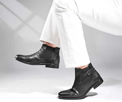 Image of LOUIS STITCH Mid-Top Ankle Shrunken Chelsea Boots for Men | Men's Slip-On Boots with Side Buckle | Casual and Semi Formal Chelsea Boots for Men | LSLXSHCLB