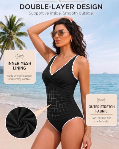 Image of Women's Tummy Control One Piece Swimsuit Push Up Full Coverage Bathing Suit