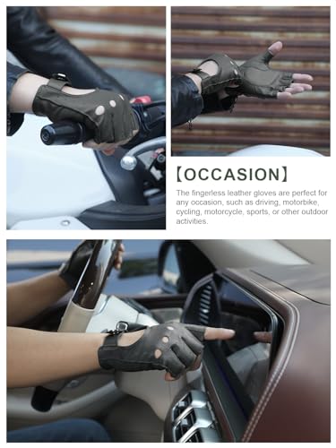 Image of GSG Men's Fingerless Leather Driving Gloves, Half Finger, lambskin | Half Finger Design, Breathable Comfort,Driving, Motorcycle Riding, Racing, Cycling, Daily Wear