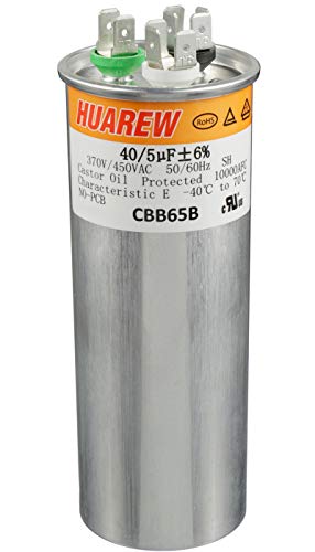 HUAREW 40+5 uF ±6% 40 5 MFD 370 450 VAC CBB65 Dual Run Start Round Capacitor for Condenser Straight Cool or Heat Pump Air Conditioner or AC Motor and Fan Starting