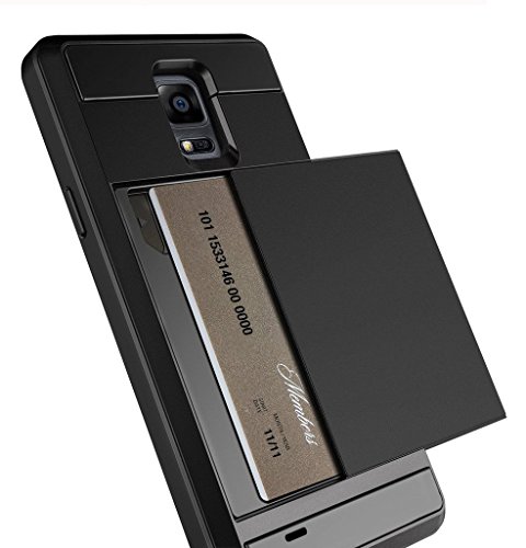 Note 4 Case, Anuck Galaxy Note 4 Wallet case [Anti Scratch][Heavy Duty][Card Pocket] Dual Layer Shockproof [Soft Rubber Bumper] Protective Hybrid Card Case Cover for Samsung Galaxy Note 4 - Black