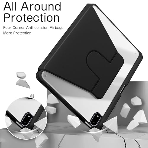 Image of TGK Rotating Case Cover for OnePlus Pad 3 13.2 inch Tablet, Pad 2 Pro, Pad 4 Pro with Pencil Holder Trifold Stand Cover Clear Back (Black)