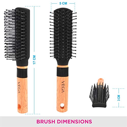Vega-Mini-Flat-Brush-with-Wooden-Colored-Handle-and-Black-Colored-Brush-Head