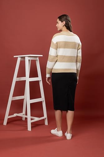 Image of Wear lusso Women's 100% Wool Color Block Stripe Full Sleeve Round Neck Pullover Sweater | Winter Season Fashion