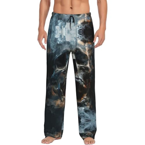 Pantalones de pijama para hombre con estampado de calavera fantasma de terror y bolsillos, pantalones de pijama largos para dormir, Negro, XXXL