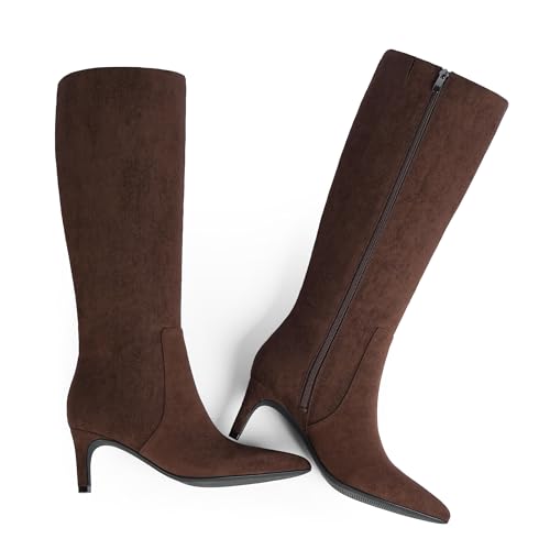 Image of QIY Kitten Heel Knee High Boots for Women Fall Tall Boots | Stylish Pointed Toe, Low Heel For All-Day Comfort, Zipper For Easy On & Off, Ideal For Fall & Winter