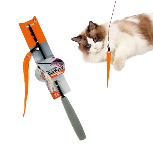 Image of BarkButler x FOFOS Retractable Cat Worm Teaser - Interactive Cat Toys with Catnip - Cat Teaser Toy Set - Multicoloured