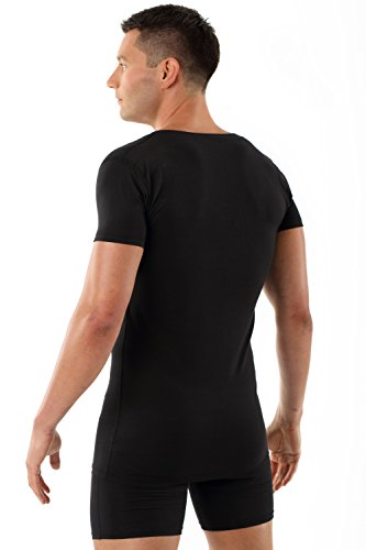 Men's deep v-Neck Business Undershirt with Short Sleeves Stretch Cotton Black3