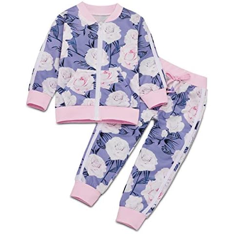 Borlai 1-6 Years Little Girls Tracksuits Fashion Floral Outfits Set Jacket and Pants, 2PCS Violet Cover