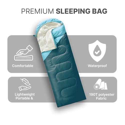 Premium Lightweight Sleeping Bag for Adults & Kids, 400 GSM, 4 Season Waterproof Sleeping Bag, Comfortable & Portable, Machine Washable, Camping & Hiking Essential - Image 3