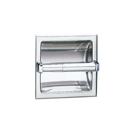 Bobrick 667 304 Stainless Steel Recessed Toilet Tissue Dispenser with Mounting Clamp, Bright Finish, 6-1/8" Width x 6-1/8" Height