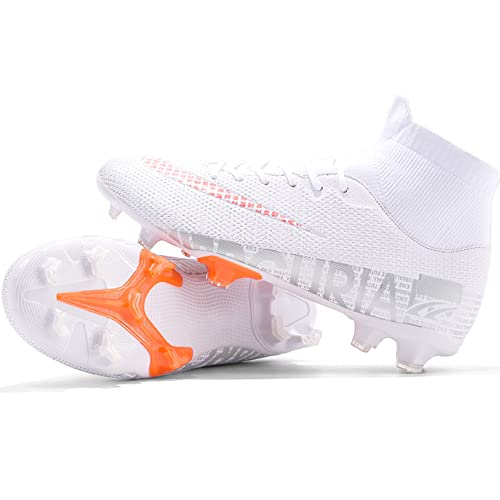 Men's Soccer Shoes Football Cleats High-Tops Lace-Up Non-Slip Spikes Ag/Fg Sports Athletic Futsal Rugby Baseball Lacrosse Sneaker White Eu 40 #TOP3