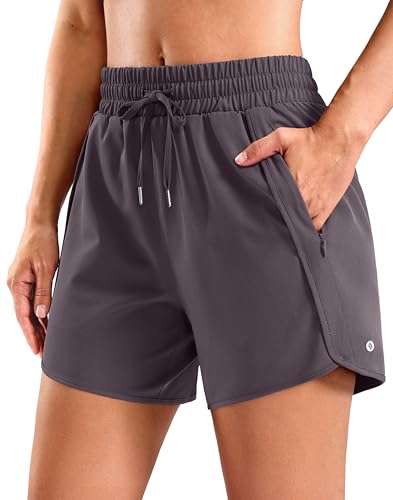 SANTINY Womens 5 Running Shorts with 2 Zipper Pockets Lightweight Quick Dry Gym Workout Athletic Shorts for Women