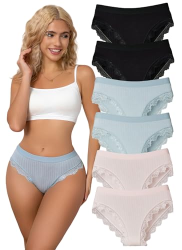 Hialegion Bragas Grandes Tallas para Mujer con Encaje Puntilla,Culotte Femenina Transpirables y Suaves,Ropa Interior con Cobertura Completa para Mujer,6PCS 2XL