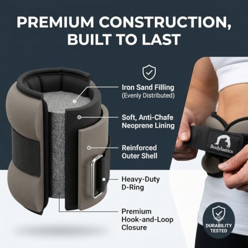 Image of Bodylastics Ankle & Wrist Weights Pair for Legs & Arms, Neoprene Adjustable Strap for Men & Women, Soft & Durable for Fitness, Walking, Jogging, Aerobics, Gym & Strength Training