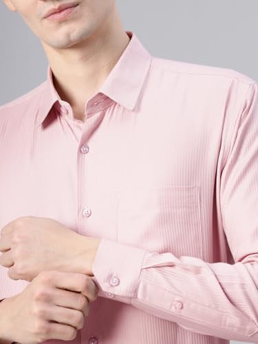 Image of Majestic Man Men's Solid Cotton Blend Textured Wrinkle-Resistant Slim Fit Easy Iron Formal Shirt