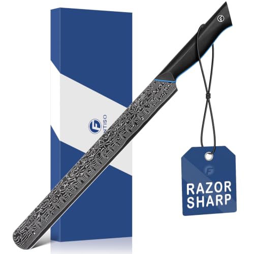 Image of FINTISO Brisket Knife 11.6 Inch, 67-Layer Damascus Steel Carving Knife for Meat, Razor Sharp Japanese Slicing Knives for BBQ Roasts, Turkey, Ergonomic Full Tang G10 Handle - Zeus Series