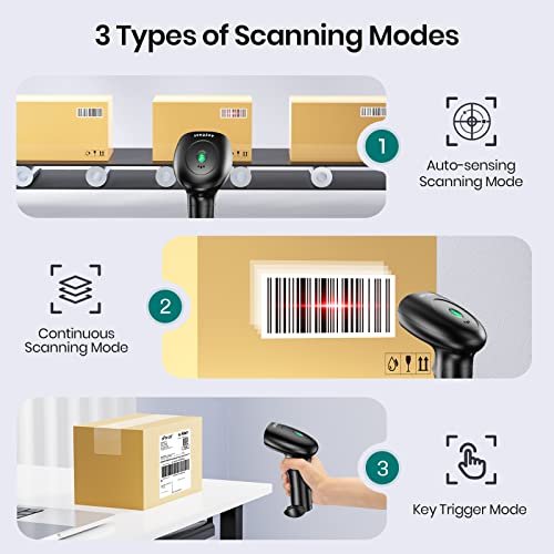 Barcode Scanner with Stand, Bluetooth and Wireless Barcode Scanner, Inventory 2D 1D QR Code Scanners for Computer POS, Handheld CMOS Image Bar Code Reader for Warehouse Library Supermarket - Image 5