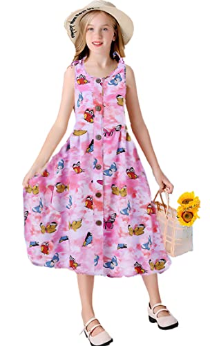 Girls Summer Straps Sundress Bowknot Sleeveless Floral Botton Casual Beach Dress for 2-9 Years3