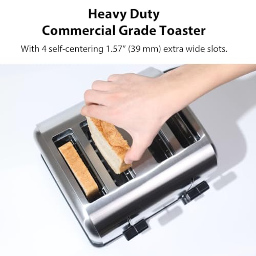 Image of 1800W Commercial Grade 4-Slice Pop Up Toaster -Stainless Steel 6-Browning Settings for Bread with Removable Crumb Tray for Bagel Bread English Muffins, Waffles (Commercial & Home Use)