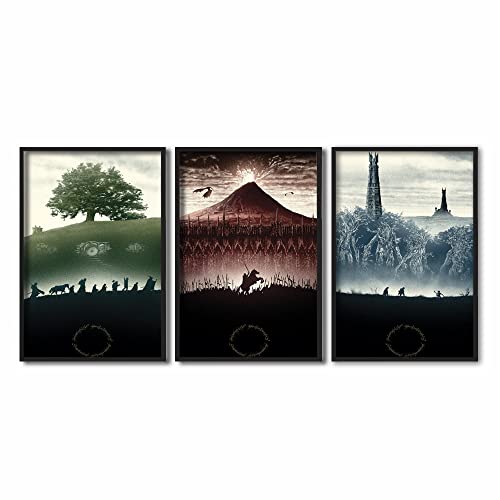 Kit 3 Quadros Decorativos Senhor dos Anéis Trilogia 30x40cm Cor da armação:Preto
