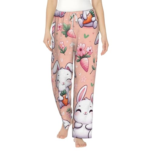 Pantalon de pyjama en polaire femme motif lapin floral pour s'offrir un moment de douceur