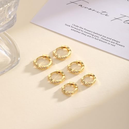 Kyerlyn 3 Pairs Gold Hoop Earrings Set: Dainty Stud Earrings Trendy Small 14K Gold Plated Hypoallergenic Dangle Cartilage Huggie Hoop Earrings for Women Gold Jewelry for Women Gifts 5