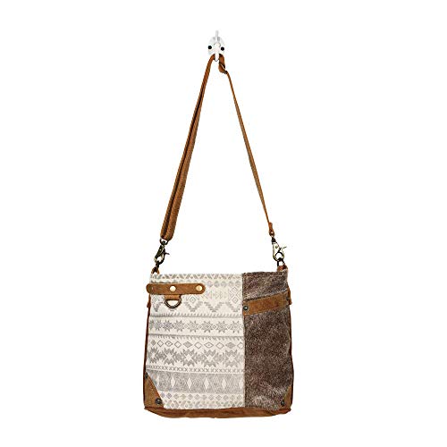Myra Bag Floral Side Upcycled Canvas & Cowhide Leather Shoulder Bag S-12174