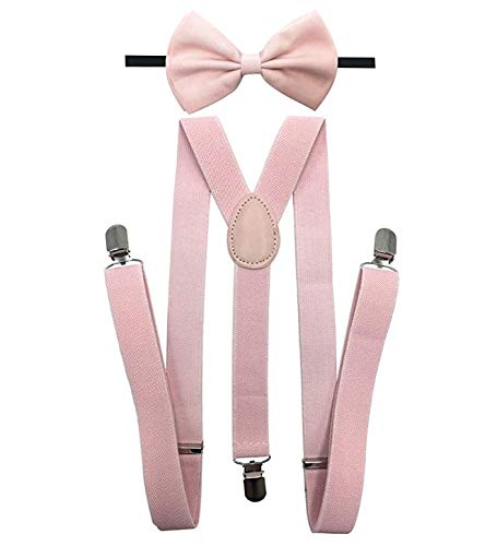 4everStore Unisex's Bow tie & Suspender Sets (Peach Wedding Pink)