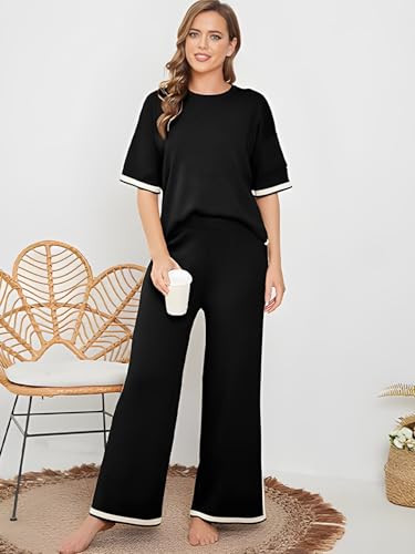 Image of TYSORT Women Casual Summer co ords Set Track Suit Oversized Top Baggy Pant,Top and Pajama Set