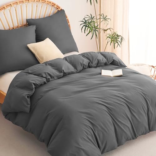 WAVVE Bettwäsche 200x200 3teilig Anthrazit - 1 Bettbezug 200 x 200 cm mit...