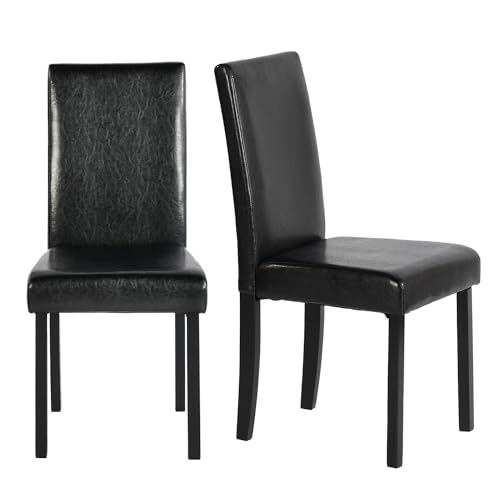 EGGREE 2er Set Esszimmerstühle aus Kunstleder Schwarz Moderner Design, Stuhl mit Schwarz Holzbeinen für Esszimmer & Küche