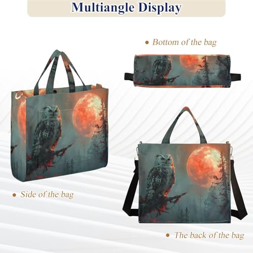 Bolso de hombro para mujer con estampado búho atardecer, cartera de pana miniatura 6