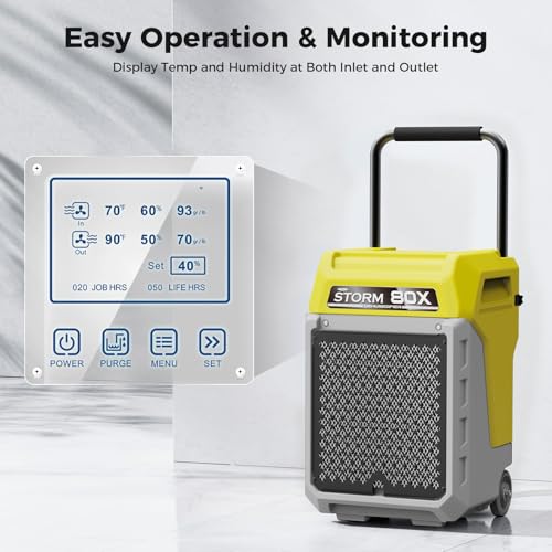 Image of ALORAIR 170 PPD Commercial Dehumidifier with Pump & Drain Hose, LGR Industrial Use, Portable Dehumidifier with Wheels for Water Damage Restore, 6 Year Limited Warranty, Storm 80X (Yellow)