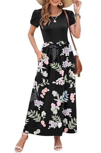 Image of AUSELILY Women's Summer Maxi Dresses Petal Sleeves Casual Empire Waist Long Dress with Pockets 2025 New