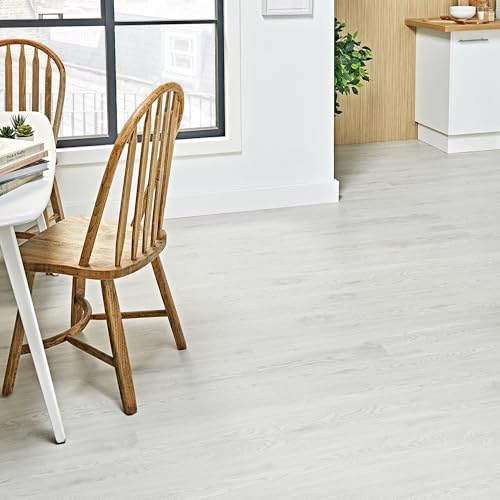 AMBULABO Self Adhesive Floor Planks – 18pcs (2.5m²) Peel and Stick Wood Look Vinyl Flooring for Any Room (White Oak)