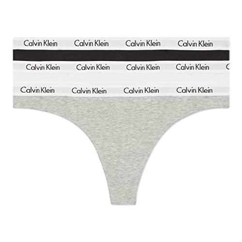 Calvin Klein Women's 3 Pack Carousel Thong Panty, Black/White/Grey Heather, Large