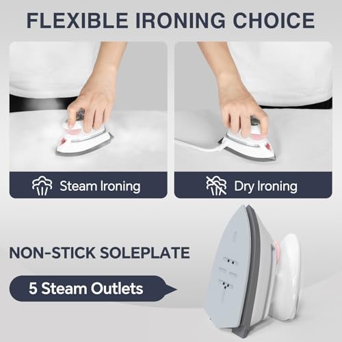 Image of BEAUTURAL Mini Travel Steam Iron for Clothes with Dual Voltage, Pink