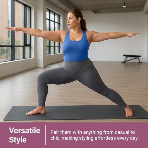 image for SATINA High Waisted Grey Leggings for Women - Soft, Stretchy Charcoal 