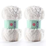 2 Skeins Soft Chunky Fluffy Fuzzy Faux Fur Yarn for Crocheting - Eyelash Furry Yarn for Knitting Blankets, Scarves and Sweaters, 3.5 Oz/75 Yards Per Roll (Milk White)