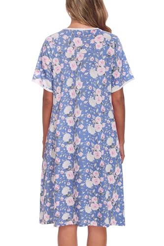 Image of AVIIER Nightgows for Women Soft Cotton Night Shirts Short Sleeve Sleepwear with Pockets