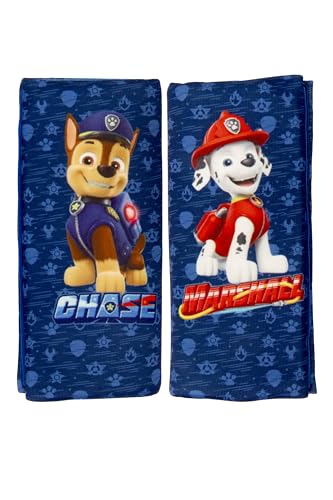 Paw Patrol Lot de 2 Mini-Coussinets Bleus de la Pat' Patrouille avec Les Personnages Chase et Marshall. Idéal pour Les Ceintures de sécurité des sièges...