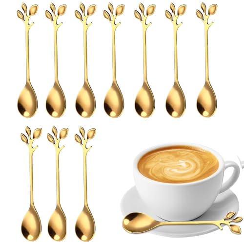 La mejor comparación de Cuchara para cafe disponible en línea. 50 Cucharas Para Cafe De Hoja, 10 Unidades, Cucharas Doradas, Materiales de acero inoxidable de alta calidad, antióxido y anticorrosión, 12 cm, Ideal Para Cafe, Te Y Postres